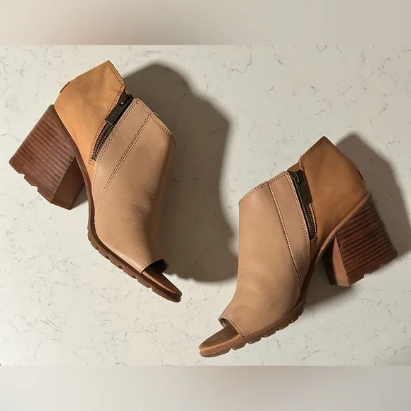 Sorel Nadia Leather Peep Toe Block Heel Ankle Bootie Sandals - Picture 10 of 13